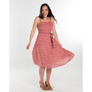 NWT - Red Floral Spaghetti Tie Waist Dress - L